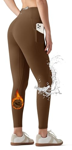 WILLIT Termoleggings för kvinnor, yogabyxor, vinter, löparbyxor, vattenavvisande sportbyxor, vandringsbyxor, fleecefodrade med sidofickor