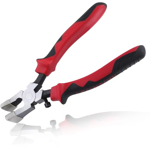LEONTOOL Glass Running Pliers Curved Jaws with Rubber Tips for Glass Cutting, Key Fob Pliers Tool Glass Cutting Tools for Key Fob Hardware Install and Stained Glass Work Mosaics Breaking Tool