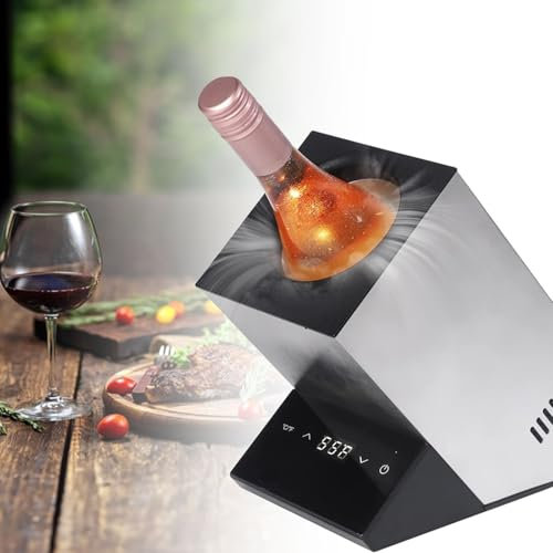 Raffreddatore per vino elettrico, bottiglia singola stile secchiello per champagne senza ghiaccio con controllo della temperatura touch screen, accessori per vino da bar per camper da cucina,Silver