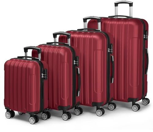LALAHO Kofferset 4 teilig, Reisekoffer Set, Hartschalen Koffer Set aus ABS, Gepäckset mit Teleskopgriff, Handgepäck, Burgunderrot