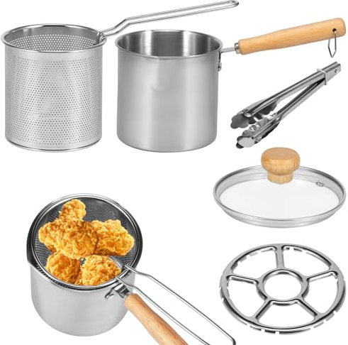 Casserole friteuse en acier inoxydable 304, récipient à graisse de bacon avec poignée de panier passoire et couvercle, portable, mini friteuse à huile, multifonction, ustensiles de cuisine pour
