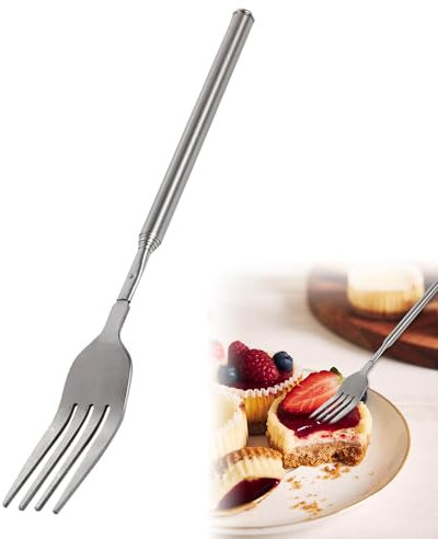 1 Pc Extendable Fork Stainless Steel Long Handle Pickle Fork Easy to Clean Can be Extended Durable Dinner Forks for Camping BBQ and Outdoor Cooking