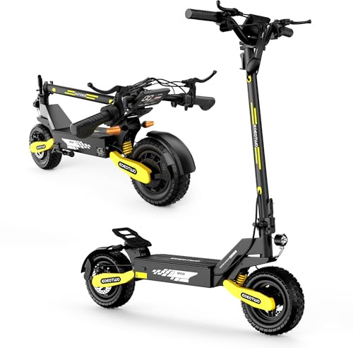 EOEOTWO Electric Scooter for Adults, 1200W Motor Fast E-Scooter, 11 Off-Road Tires, Up to 30 MPH Top Speed & 20/43 Miles Long Range Heavy Duty Electric Scooter, Foldable (48V 13Ah, Yellow) ﻿ ﻿ ﻿