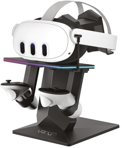 Venom RGB laddningsställ för Meta Quest 3S/3/2/Pro | USB-C headsetladdare och displayställ med 7-färgs ljus | rgb vr laddningsstativ, usb-c laddare, displaystativ, 7 färger LED-belysning, meta-quest
