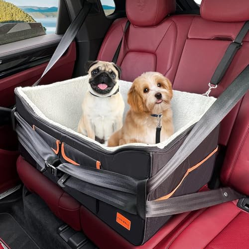 Seggiolino auto per cani di taglia piccola/media, seggiolino per animali domestici con tasche portaoggetti, letto per cani con guinzaglio di sicurezza, seggiolino da viaggio con guinzaglio di