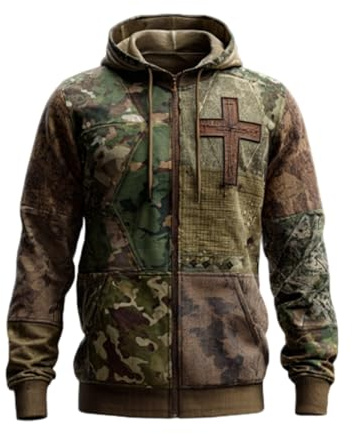 Christian Sweatshirts for Men Faith Casual Cross Flag Print Hooded Sweatshirt Vintage Graphic Pullover Long Sleeve Shirt, B02-Blackish Green, XL
