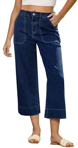 Roskiky Cropped Jeans for Women UK High Waist Stretch Jeans Dark Blue XL