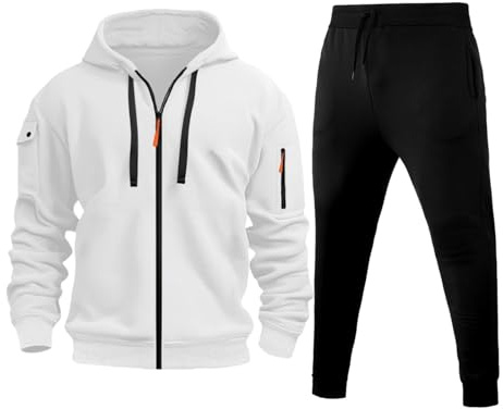 Tuta invernale da uomo imbottita con zip, set casual con cappuccio e pantaloni da jogging multi tasche, in pile, abbigliamento da tempo libero personalizzato per il clima freddo, Mimetico, XL
