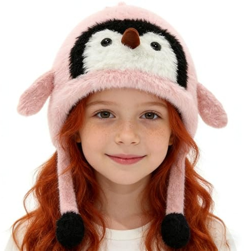 Genérico Disfraz De Gorro De Animal,Gorro de Punto Suave de Pingüino, De Peluche Con Orejeras Abrigado - Infantil para Vacaciones Senderismo Niños y Niñas
