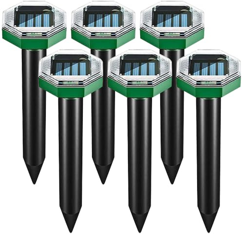 HIULLEN 6 ahuyentadores solares de topos, ahuyentador de topos por ultrasonido, ahuyentador de topos, para ratones, moles ultrasónicos, para topos, roedores, serpientes