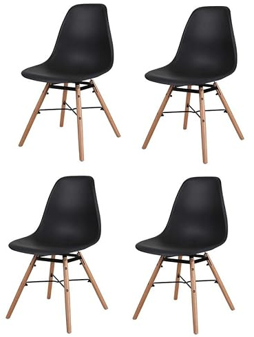 Deconation Lot De 4 Chaises Architecte Coque en Polypropylène Et Pieds en Bois - Noir