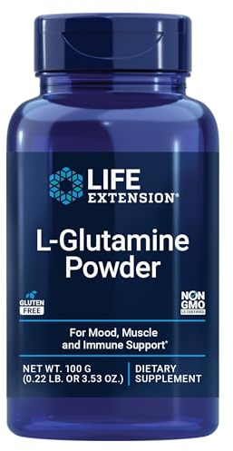 Life Extension L-Glutamine Powder, Amino Acid, Supports Muscle Health and Immune Health, Gluten-Free, Non-GMO, Vegetarian, 100 Grams