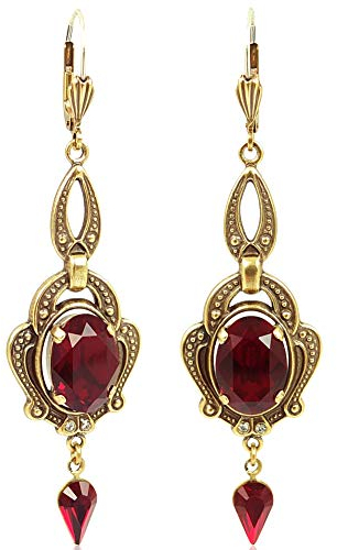 Chandelier Ohrringe Gold Rot Vintage Kristall Damen Ohrhänger Ruby NOBEL SCHMUCK