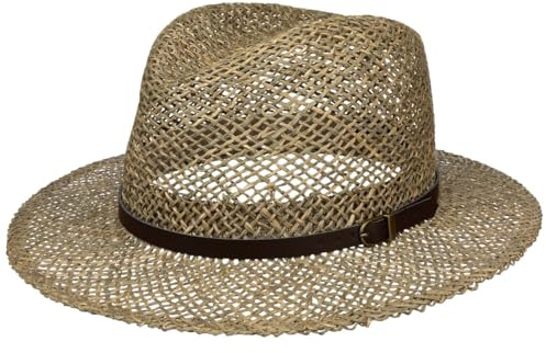 Lipodo Farmer Stråhatt för män – solhatt av 100 % halm – hatt i M, L, XL – tillverkad i Italien – sommarhatt med brunt läderband – strandhatt i naturfärger, natur, 56-57