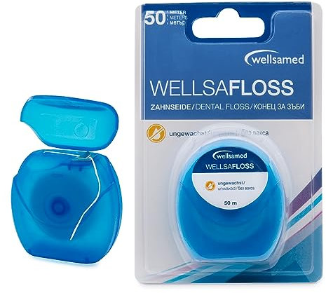 Wellsamed Zahnseide im 50m Spender, für eine gründliche Zahnzwischenraumreinigung (Geschmacksneutral, 1 Stück)