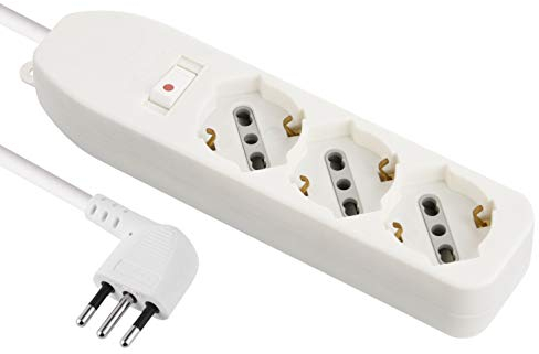 Electraline 61998 Multipresa 3 Posti polivalenti, Cavo 1.5 m, Spina Piccola 10 A, 3 Posti, Bianco