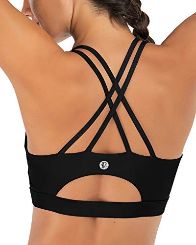 RUNNING GIRL Sports Bras for Women,Strappy Back Workout Bras Padded Supportive Black Sports Bra Plue Size(WX2354 Black,S)