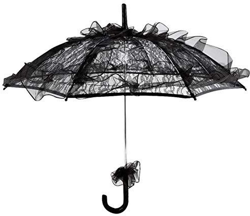 Junluck Spitzenschirm, exquisiter schwarzer Farbschirm Sonnenschirm für Frauen Frauen Partydekor/Tanzen/Fotografie Prop/Celebration Decor/Bühnenperformance, robust und glatt