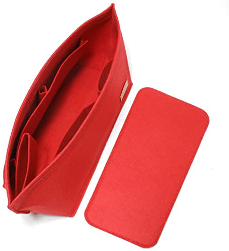 Doxo Organiseur et façonneur de fond en feutre pour sac à main et sac fourre-tout avec fermeture éclair - Convient pour Speedy et Neverfull MM - Taille L - Rouge