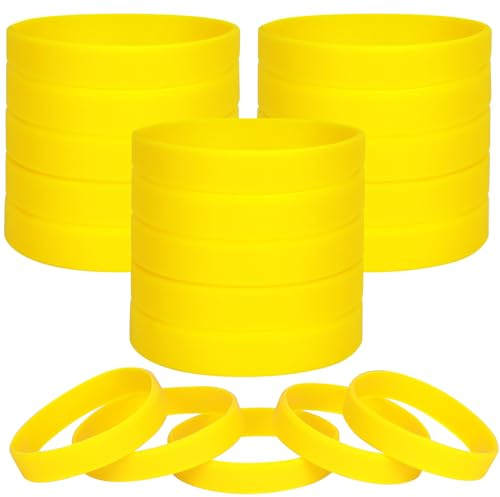 LVNRIDS 100 pcs Yellow Blank Silicone Wristbands for Adult, Sports Party Rubber Elastic Wristband Wholesale Bulk Bracelet L