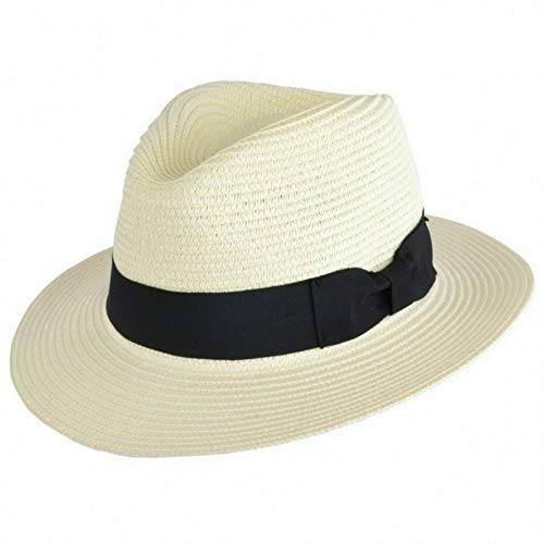 UK-UNIQUE Unisex Paper Straw Crushable Foldable Summer Panama Fedora HAT with Band and Adjustable Sweatband (XLarge 61 cm, Cream)