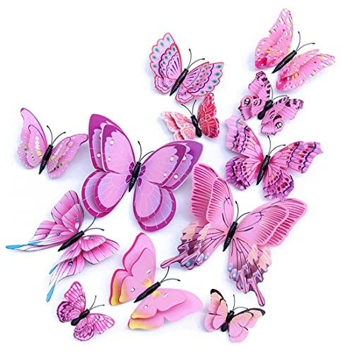 OPSEAM Butterfly Wall Decor 24/48 PCS, 3D Butterflies Stickers for Party Decorations with Magnets(Pink, 24)