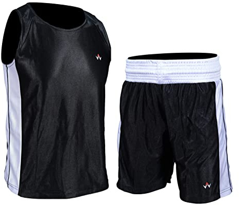 WARX Boxing Vest & Shorts Set Men Gym Training Fitness Kick Top MMA Thai Boxing (L, Black)