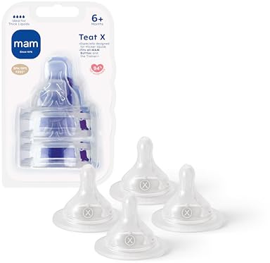 MAM Teats Size X | 4 Pack | Designed for Thicker Liquids | Suitable from 6+ Months | Fits All MAM Bottles | Made with SkinSoft Silicone | Baby Accessories