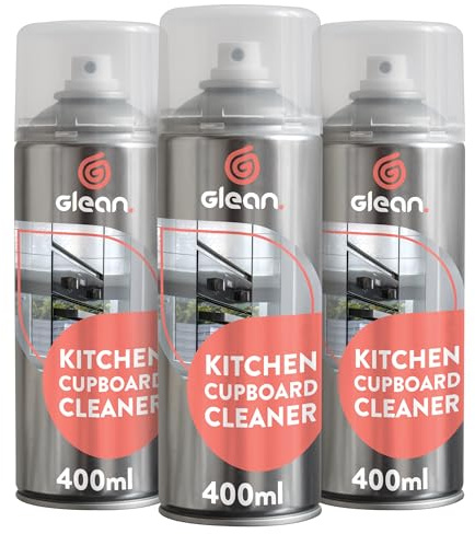 GLEAN Kitchen Cupboard Cleaner | 3 x 400 ml | Cleans & Protects High Gloss, Plastic & Laminate Cabinets | Anti-Static Foaming Spray for Cleaning Kitchen Cabinets | Streak-Free Shine