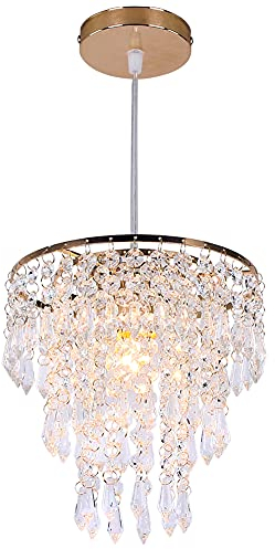 Kleine Gold-Kronleuchter Flush Mount Kronleuchter Deckenleuchten für Mädchen Schlafzimmer Modern Raindrop Crystal Hanging Light Fixture für Flur Esszimmer Kinderzimmer E26