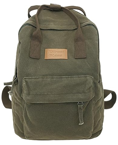 TeeYee Canvas Rucksack Damen Backpack mit Griff Medium Kapazität Mädchen Daypack Schulrucksack mit Mehre Fächer grün