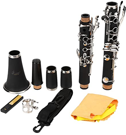 Clarinetto Versatile in Bachelite Design Raffinato 17 Toni B Discendenti Chiave Ance e Accessori in Dotazione per una Facile Conservazione e Trasporto