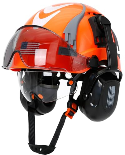 Aolamegs Safe Hard Hat with Dual Visor and Hearing Protection-OSHA Approved Construction Hard Hats with Visor Sunglasses Earmuffs for Men,Vented Forestry Chainsaw Arborist Helmet with Chin Straps