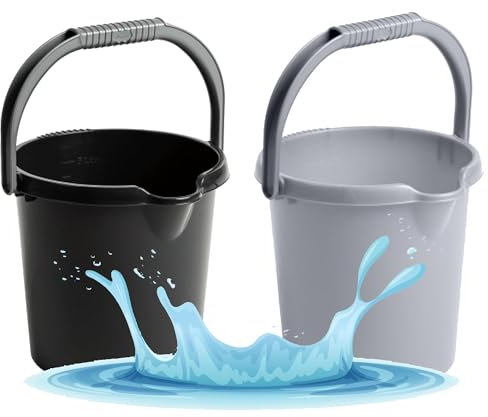 Multipurpose Storage, Garden, Cleaning & Kitchen 5 Litre Strong Plastic Black Or Grey Buckets With Handle (2, Grey)