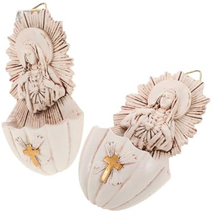 Zerodeko Resin Holy Water Font 2pcs Wall Hanging Catholic Decor for Family Entrance Decorative Holy Water Basin for Church or Home for Confirmation Ceremony Living Room Ornament Symbolic Faith Piece