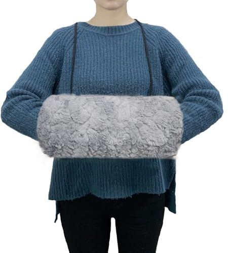 Handvärmare Pälsärm, Bärbart Plyschmönster Handvärmare Faux Päls Armvärmare Armvärmare för Kvinnor Med Dragkedja Snodd Krage Ficka Handmuff För Uppvärmning (grå), Flerfärgad, one size