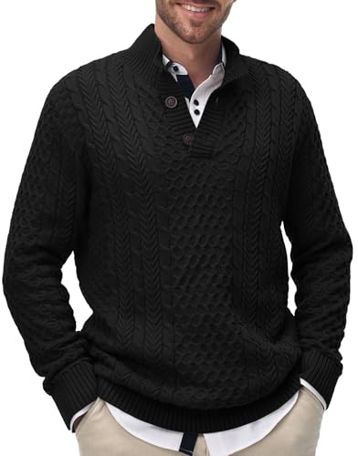 Comilaka Maglioni Uomo Collo Alto Maglione Manica Lunga Maglia Collo con Bottoni Pullover Invernali Tenere Caldo Casual
