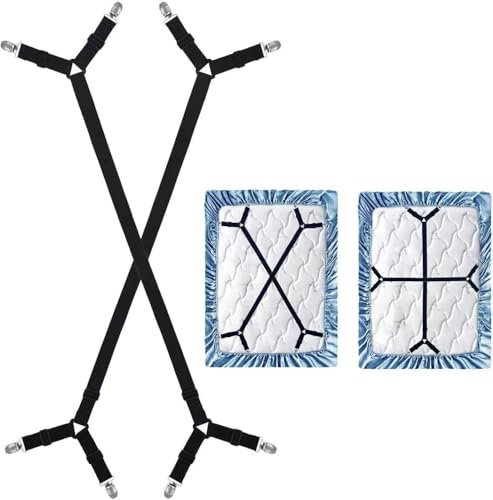 Frogetu 2 Piezas Triángulo Elastico Tensor de sábana Bajera Ajustables,Sujetadores de Hojas,Ajustables Elásticos Correas Cama Clips para Sábanas o Sofás(Negro)
