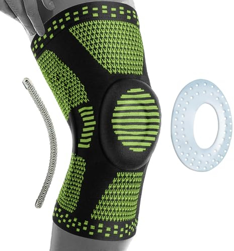 360 RELIEF Kniebandage Damen und Männer Kniestütze mit Gelenk Stabiliserung | 1 Stück Kompressionsbandage Gel-Polster für Meniskus, Sport, Joggen, Kraftsport, Laufen - Patella Knieschützer XL Grün