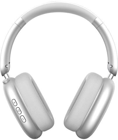 Wentronic Y01 Auriculares Inalámbricos Bluetooth 5.3 con Cancelación de Ruido, Sonido Hi-Res, 48h de Reproducción, Cascos Plegables sobre-Oreja con Micrófono para iOS/Android/PC – Plata