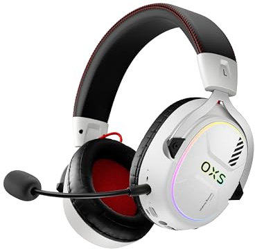OXS Storm G2 Wireless Gaming Headset, 7.1 Virtual Surround Sound, 3 EQ Modes, 2.4GHz Low Latency, 50mm Driver, 40H Playtime, RGB Light,Bluetooth 5.3, Compatible with PC, Console, Mobile, White