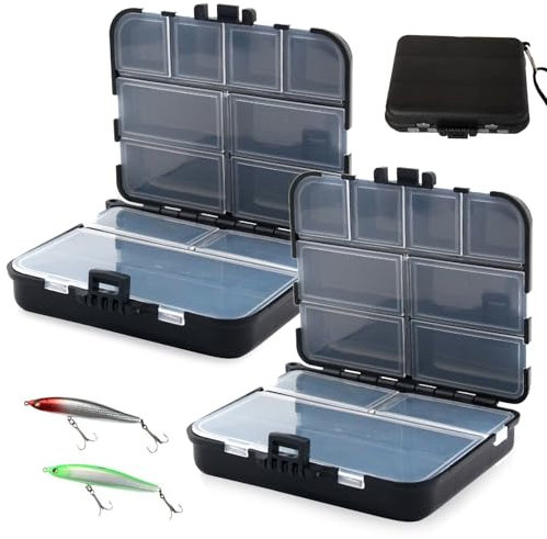 2 Stücke Köderbox Angeln, Doppelschichtig Tackle Box Angeln 12 Fächer Angelbox mit Handseil und Verstellbaren Einzelfächern Angel Zubehör für Aufbewahren Angelködern