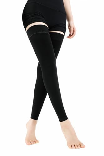 Medias de Compresión Médicas 20-30 mmHg Clase 2 | Hasta el Muslo, Sin Pie | Graduada con Banda de Silicona | Unisex para Mujeres y Hombres | para Varices, Edemas, Vuelos, Deporte y DVT (Negro, XXL)
