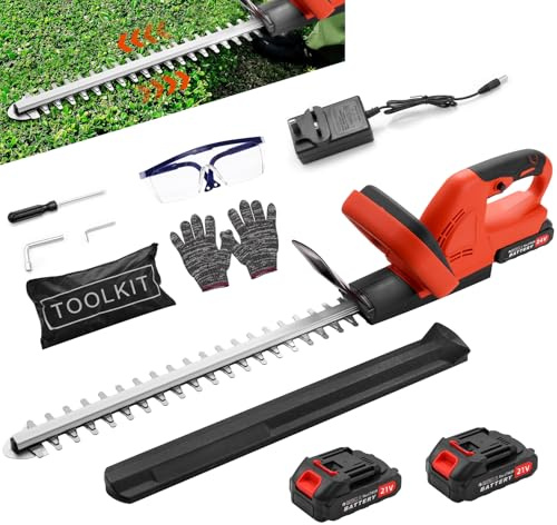 Tagliasiepi a batteria professionale, 21 V, tagliasiepi elettrico con batteria e caricabatterie, lunghezza di taglio 51 cm, distanza dei denti 15 mm, doppia lama di taglio, tagliasiepi a batteria per
