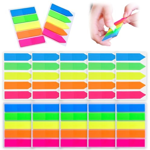 JUGUTA 1000 Piezas Marcadores Adhesivos, Marcadores Adhesivos Pastel, Fichas Adhesivas, Notas Adhesivas Para Marcar Y Resaltar Páginas [2 Diseños, 5 Colores] Escribibles, Reposicionables