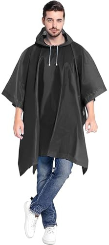 FAYAHAR Poncho Lluvia, Chubasquero Impermeable, EVA Reutilizable Poncho con Capucha, Unisex Chubasquero Plegable, Transpirable, Ligero para Viajes y Exteriores (Negro)