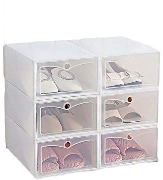 Kalttoy Lot de 6 boîtes à chaussures empilables et pliables en plastique avec tiroir de rangement