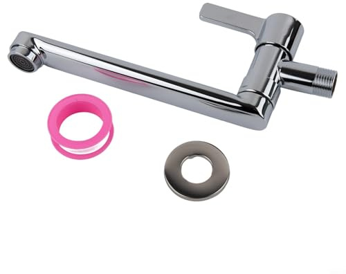 Grifo giratorio de pared de acero inoxidable para balcón, lavandería o piscina, boquilla de pared de agua fría única con R extendida (20 cm)