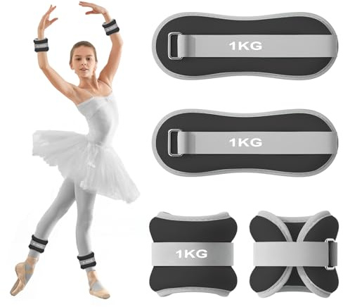 2 PCS Pesi per Caviglie, Cavigliere Pesi, Pesi per Polsi, Cavigliere Pilates, Pesi Polsi e Caviglie per Pilates, Yoga, Camminata, Jogging, Aerobica (Nero, 1 kg)
