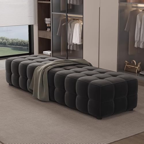 Upholstered Bench for Living Room Seating Modern Full Coverage Fabrics End of Bed Bench Wide Seat Entryway Benches Stool Breathable for Bedroom, Walk-in Closet(Black,62.99in/160cm)